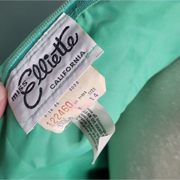 VINTAGE 60s dress chiffon mint green tiered puff sleeve hostess S - Picture 8 of 16